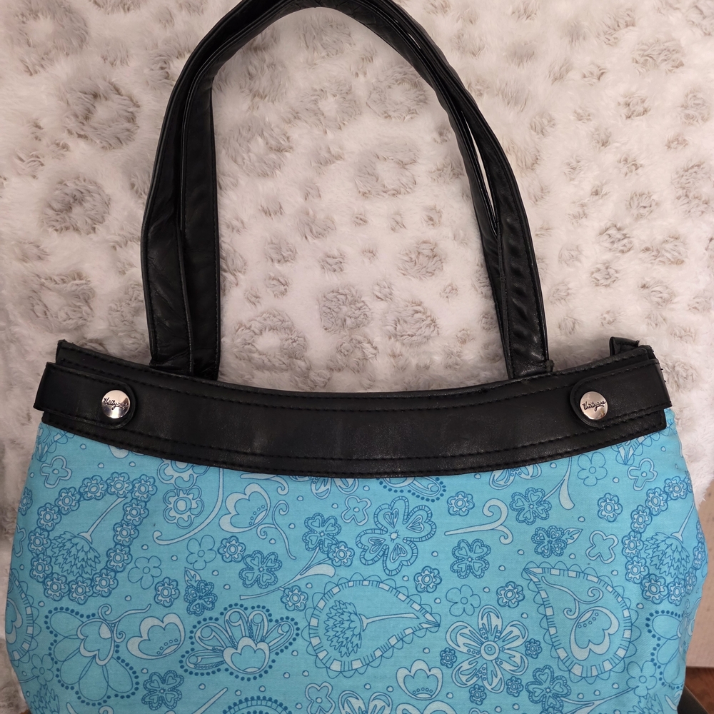 Thirty-One Blue Floral Shoulder Bag with Black Accents
